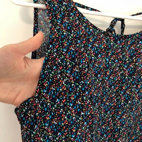 GAP Sleeveless Tie Back Swing Tank Dress Black Rainbow Blue Red Rayon Mini XS - Picture 7 of 11